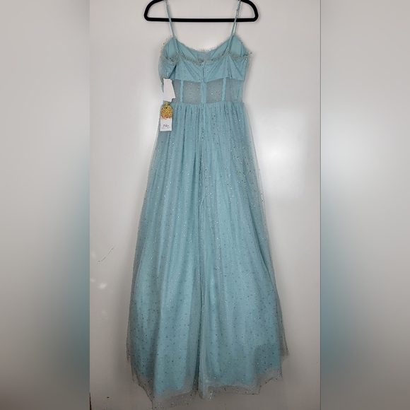 NWT TLC Say Yes Juniors Rhinestone-Embellished Mesh-Waist Gown in Seagreen 13/14 - Picture 6 of 15